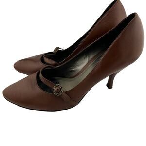 Antonio Melani Cognac Brown Leather Heel Pump Strap Size 9.5M